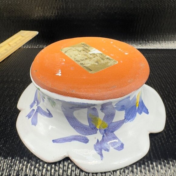 Hand Made Judy G Studio Pottery Candle Stick Holder Floral Pattern RedWare VTG - Picture 6 of 8